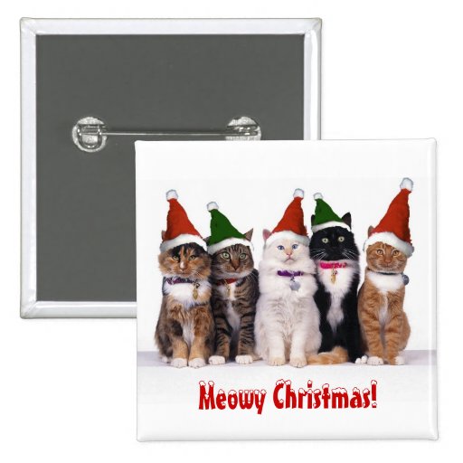 "Meowy Christmas!" Cats In Hats Pinback Buttons