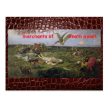 merchant of death awaits! postcard