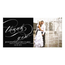 Merci élégant blanc noir de mariage de manuscrit carte avec photo
