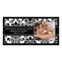 Merci élégant Photocard de mariage damassé : noir Photocarte Customisée