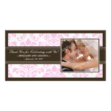 Merci élégant Photocard de mariage damassé : rose Cartes De Vœux Avec Photo