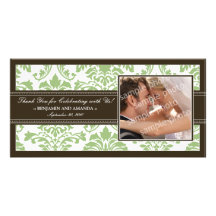 Merci élégant Photocard de mariage damassé : sauge Cartes De Vœux Avec Photo