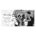 Merci floral noir et blanc Photocard de mariage Cartes Avec Photo