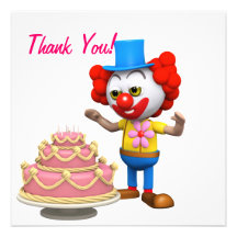 Merci ! Gâteau d'anniversaire de clown Invitation Personnalisable