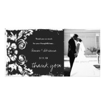Merci horizontal de damassé vintage de charbon de  photocarte customisée