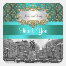 Merci turquoise de la damassé 222 NYC d'or carré d Autocollants