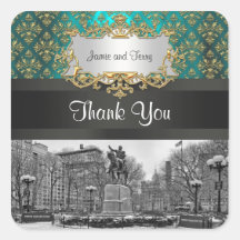 Merci turquoise de la damassé 223 NYC d'or carré d Autocollant