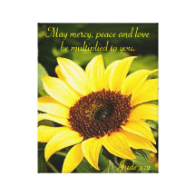 mercy, peace and love bible verse wrapped canvas stretched canvas print