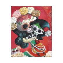Mère et fille squelettiques mexicaines toile tendue