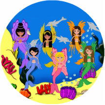 Merfairies in Ocean with Dolphins Ornament Photo Cut Out