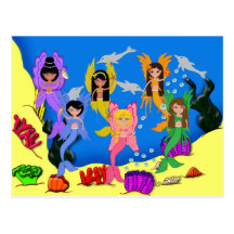 Merfairies in Ocean with Dolphins Postcard