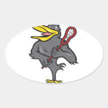 Merle avec la bande dessinée de bâton de lacrosse stickers ovales