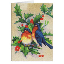 Merles et Noël de houx Cartes De Vœux