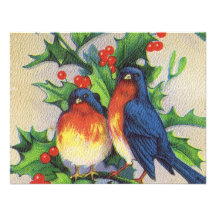 Merles et Noël de houx Invitations Personnalisées