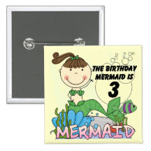 Mermaid 3rd Birthday Tshirts and Gifts Button
