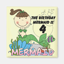Mermaid 4th Birthday T-shirts and Gifts Refrigerator Magnets