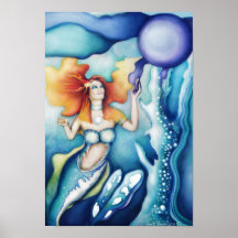 Mermaid and Her Enchanted Moon Posters