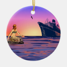 Mermaid at sunset christmas ornament