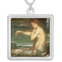 Mermaid by JW Waterhouse, Victorian Mythology Art Necklace