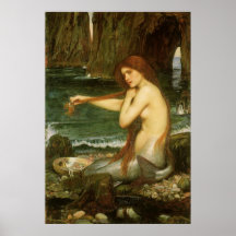 Mermaid by JW Waterhouse, Victorian Mythology Art Posters