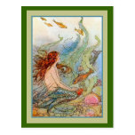 Mermaid Girl in Sea with Fish and Shells Postcards