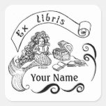 Mermaid name label / ex libris / bookplate square stickers