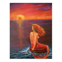 Mermaid Postcard - 'Watching The Sunset'