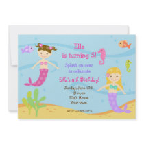Mermaid  Under the sea Birthday Party Invitations
