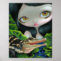 Mermaid with a Baby Alligator ART PRINT big eye