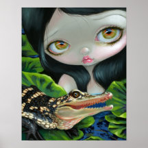 Mermaid with a Baby Alligator ART PRINT big eye