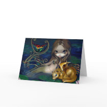 "Mermaid with a Golden Dragon" Greeting Card