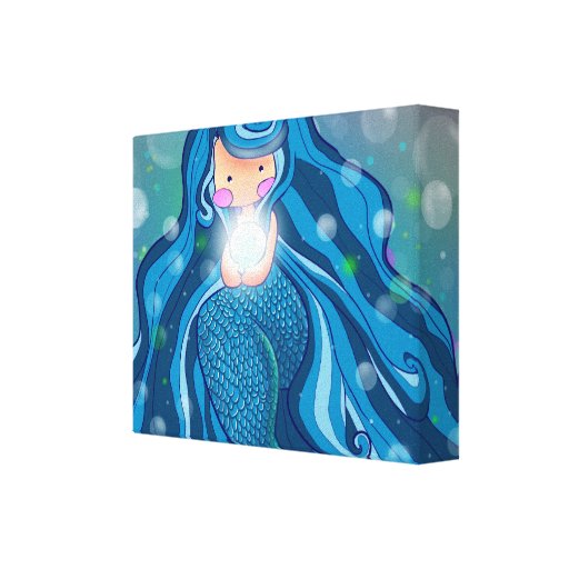 Mermaid with bright pearl poster warped canvas stretched canvas print