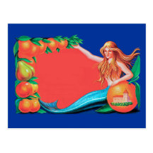 Mermaid with Fruit Vintage Crate Art Postcard