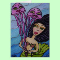 Mermaid With Jellyfish Thank You Card cards