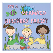 Mermaids (Brunette Girl) Birthday Invite