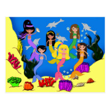 Mermaids in Ocean with Dolphins Postcard