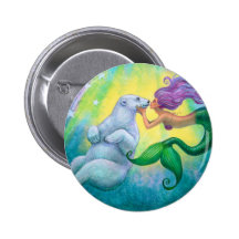 Mermaid's Polar Bear Kiss Button