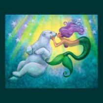 "Mermaid's Polar Bear Kiss" Poster posters