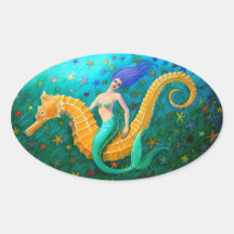 Mermaid's Ride- Seahorse Oval Sticker