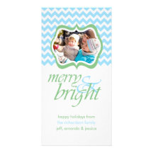 Merry and Bright Blue Green Holiday Photo Cards