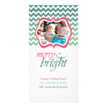 Merry and Bright Pink Aqua Holiday Photo Cards