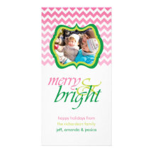 Merry and Bright Pink Green Holiday Photo Cards