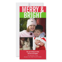 Merry bright bold red green Christmas greeting Custom Photo Card