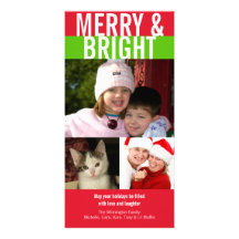 Merry bright bold red green Christmas greeting Custom Photo Card