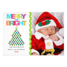 Merry Bright Christmas Tree Holiday Photo Cards Personalized Invitations