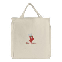 Merry Christmas and stocking embroidered tote bag