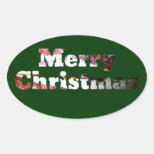 Merry Christmas Bacon Print Oval Stickers