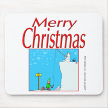 Merry Christmas bear fishing for elf Mouse Pad