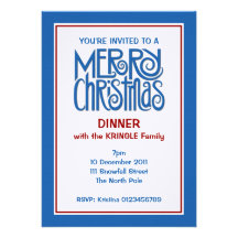 Merry Christmas blue Dinner Invitation