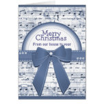 Merry Christmas blue ribbon notes greeting card cards